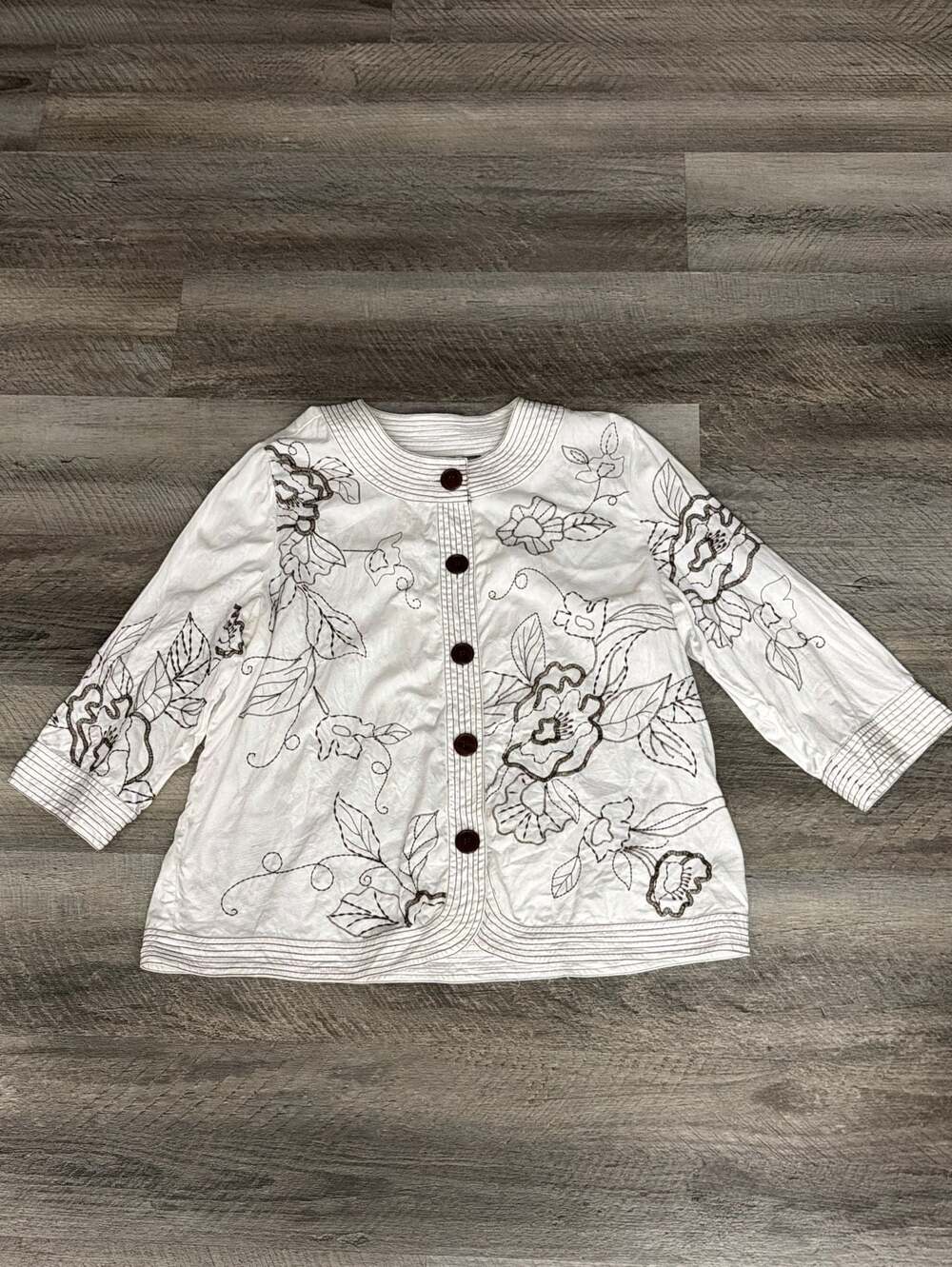 Additions by Chico's Embroidered Floral Button-Up Jacket Detail Size 3